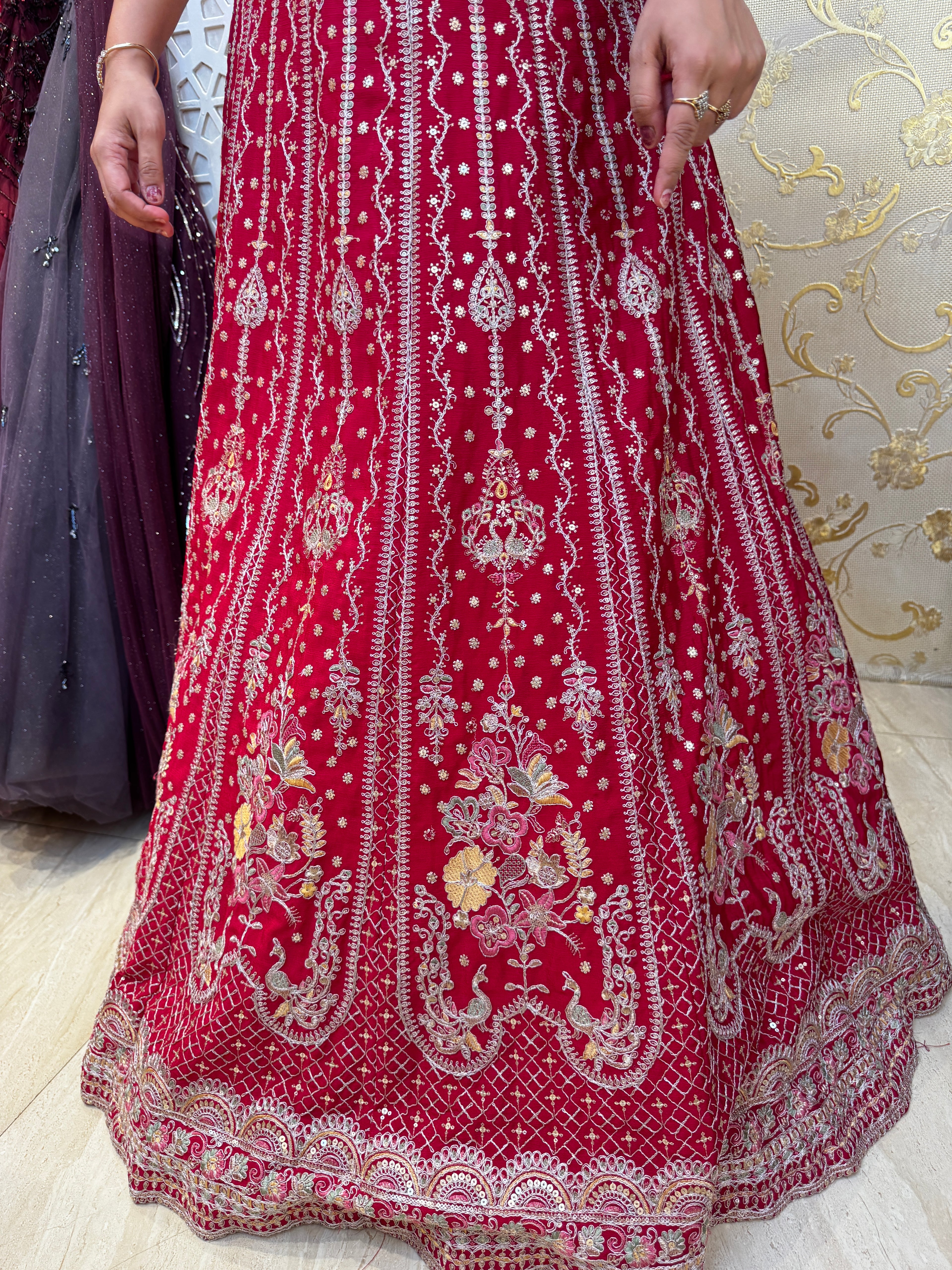 Crimson Red Zari & Sequin Embroidered Anarkali  Set