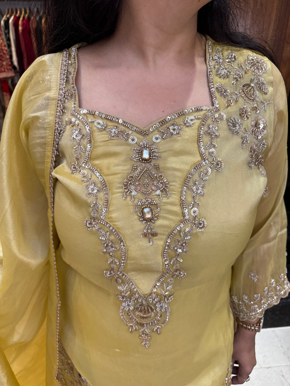 Butter Yellow Embroidered Palazzo Suit Set