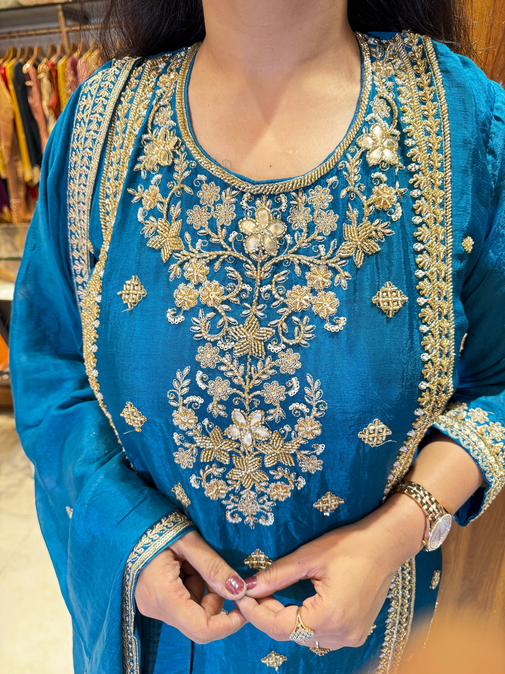 Firoza Noor Azure Blue Embroidered Sharara Suit Set