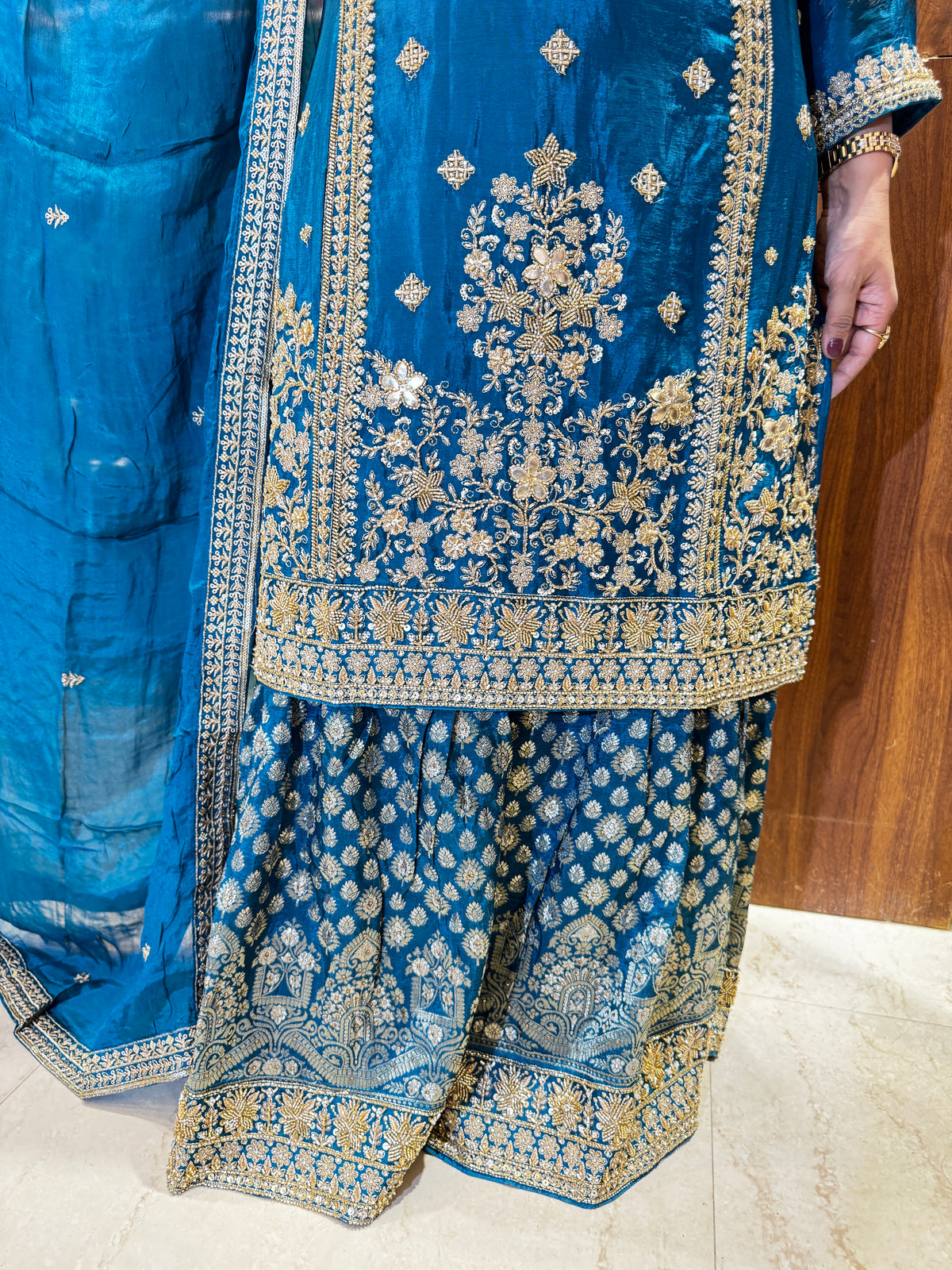 Firoza Noor Azure Blue Embroidered Sharara Suit Set