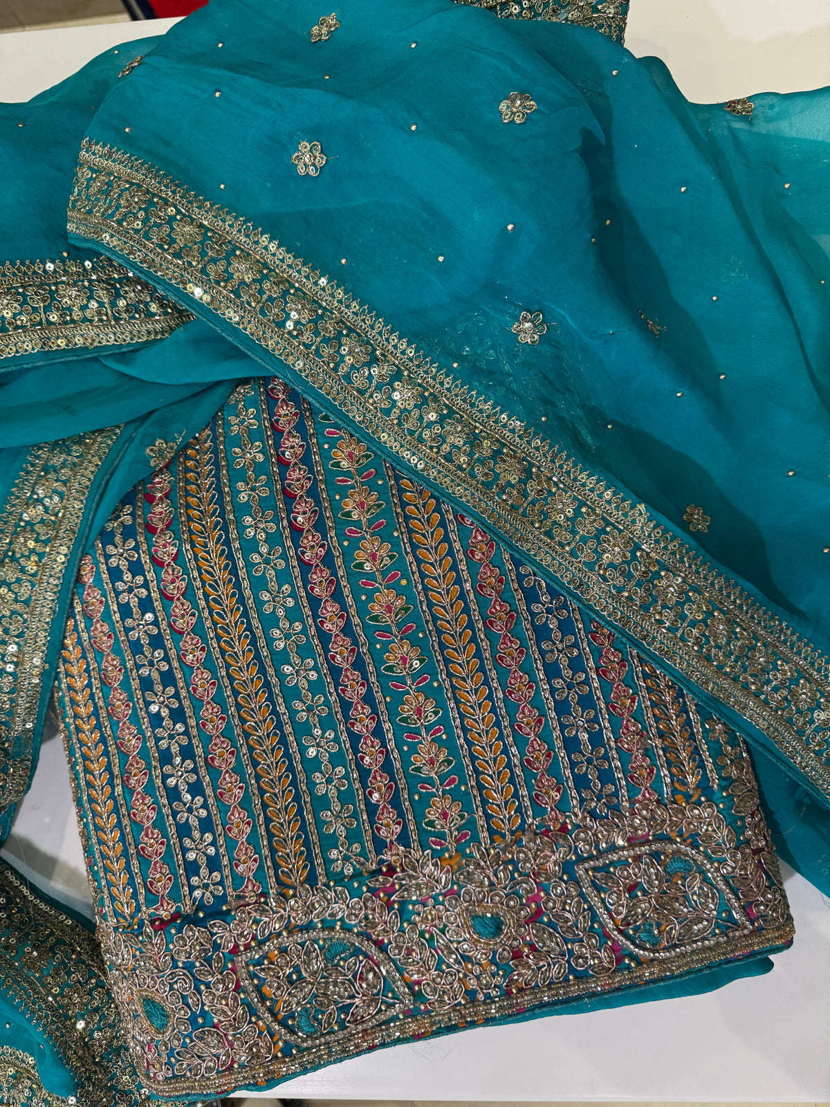 Teal Gota Patti Georgette Unstitched Suit