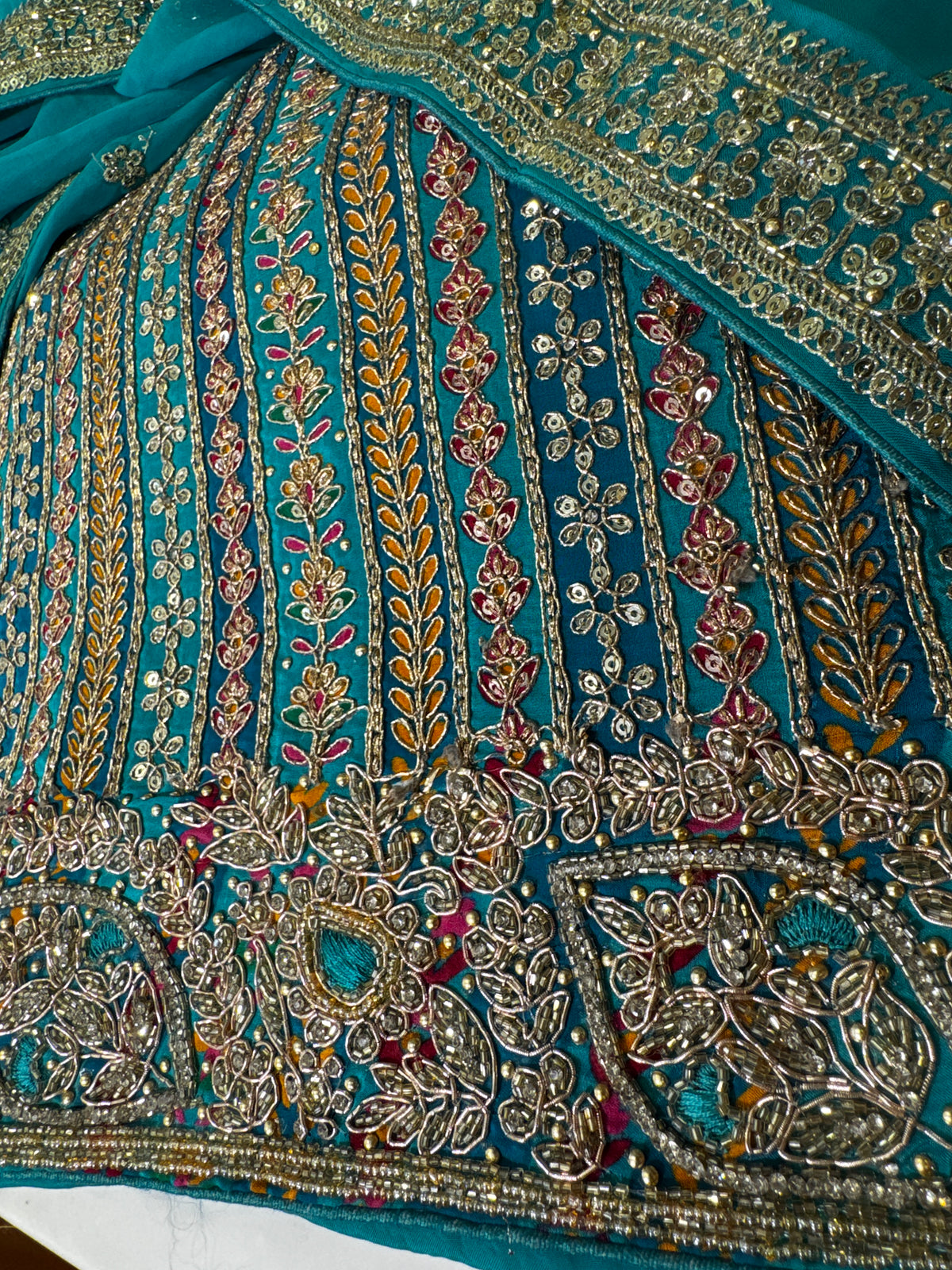Teal Gota Patti Georgette Unstitched Suit
