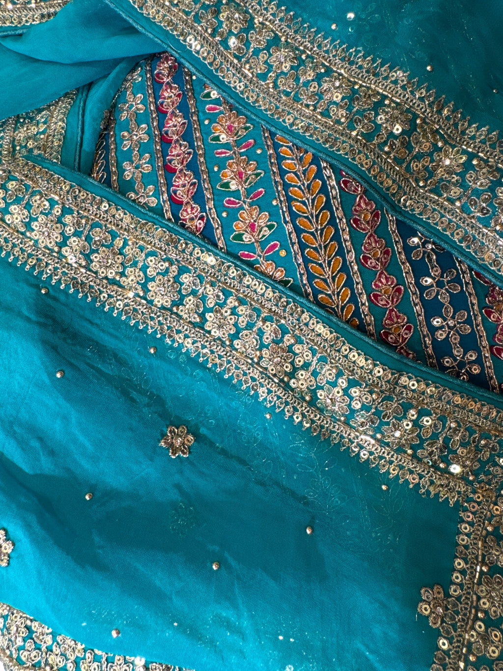 Teal Gota Patti Georgette Unstitched Suit