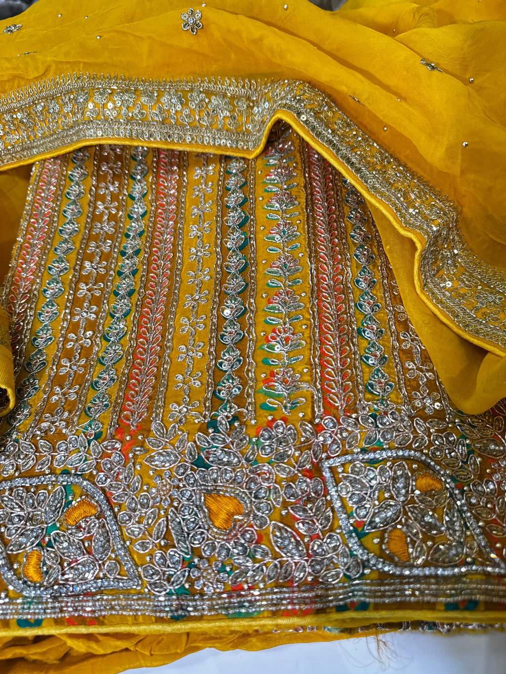 Mustard Yellow Gota Patti Georgette Unstitched Suit