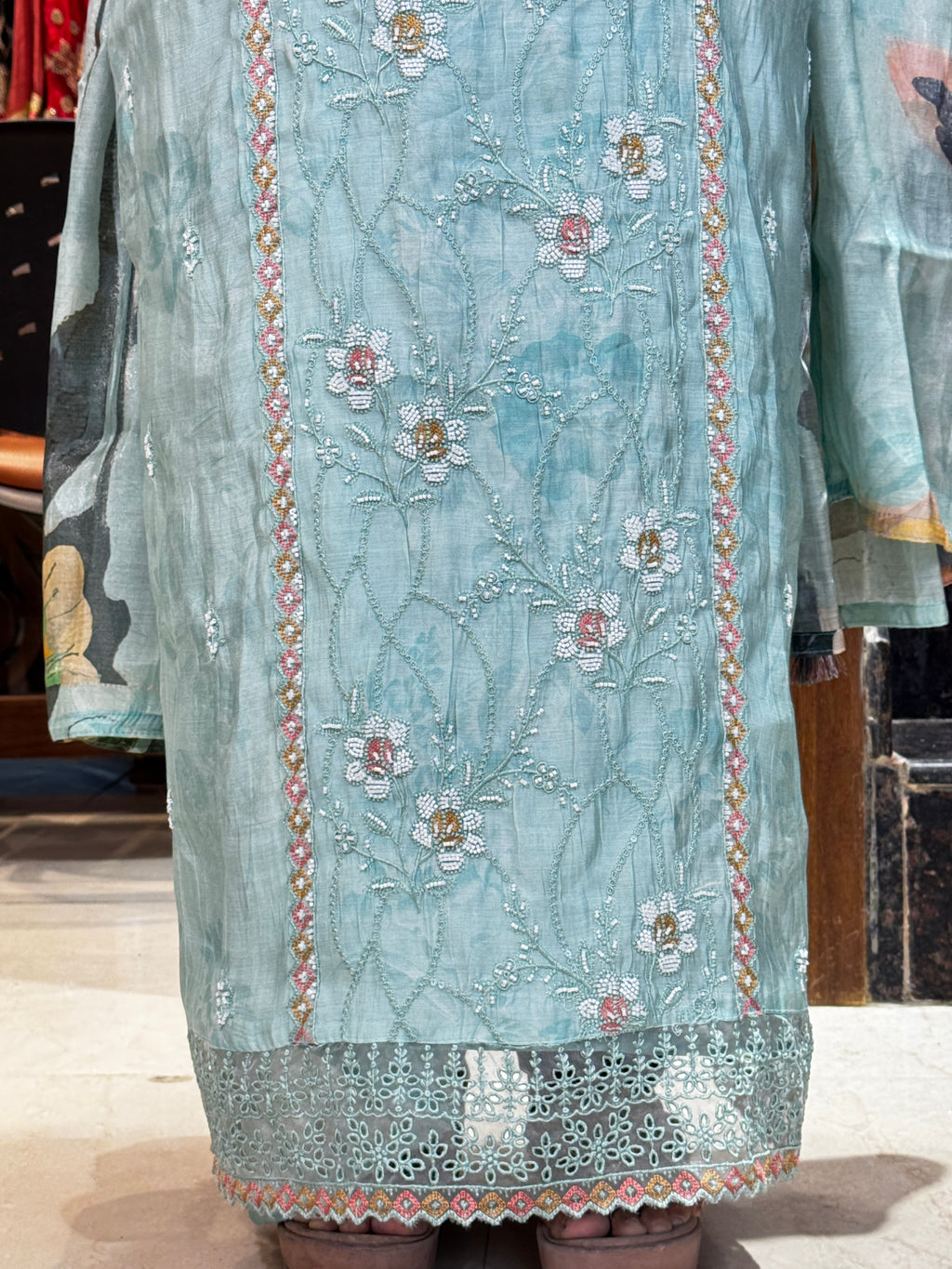 Powder Blue Floral  Unstitched Suit