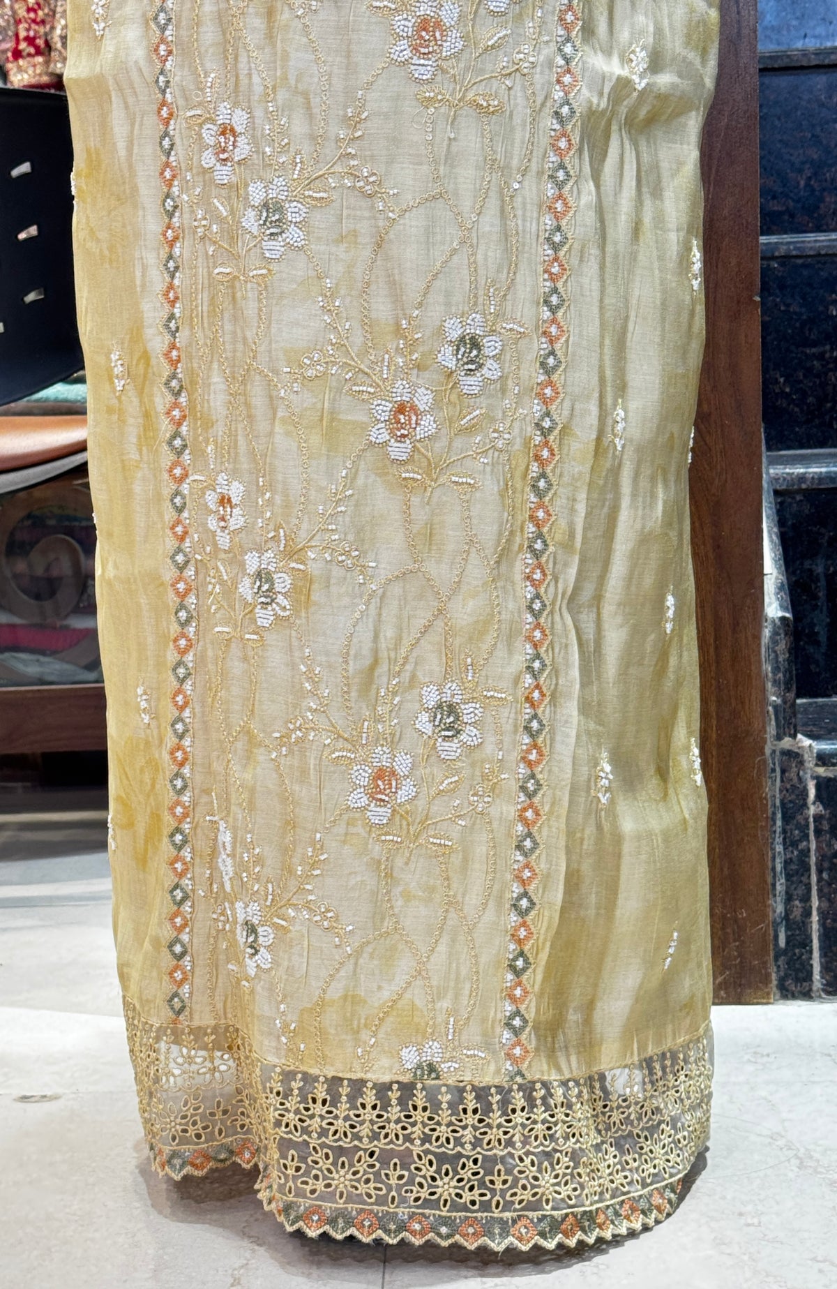 Lemon Yellow Floral  Unstitched Suit