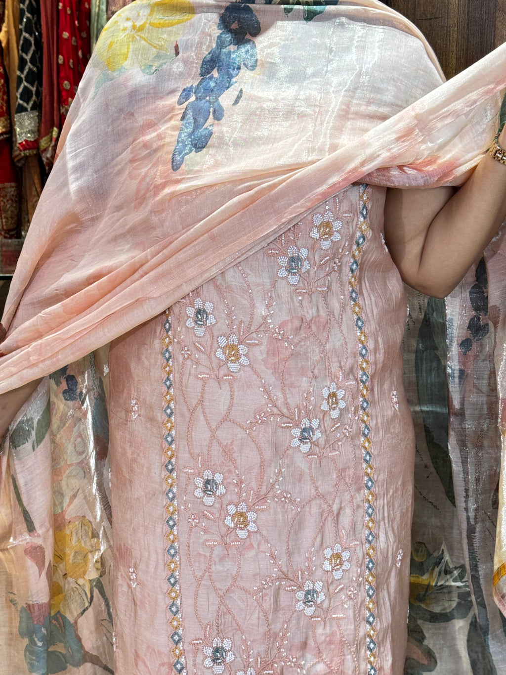 Blush Pink Floral Unstitched Suit
