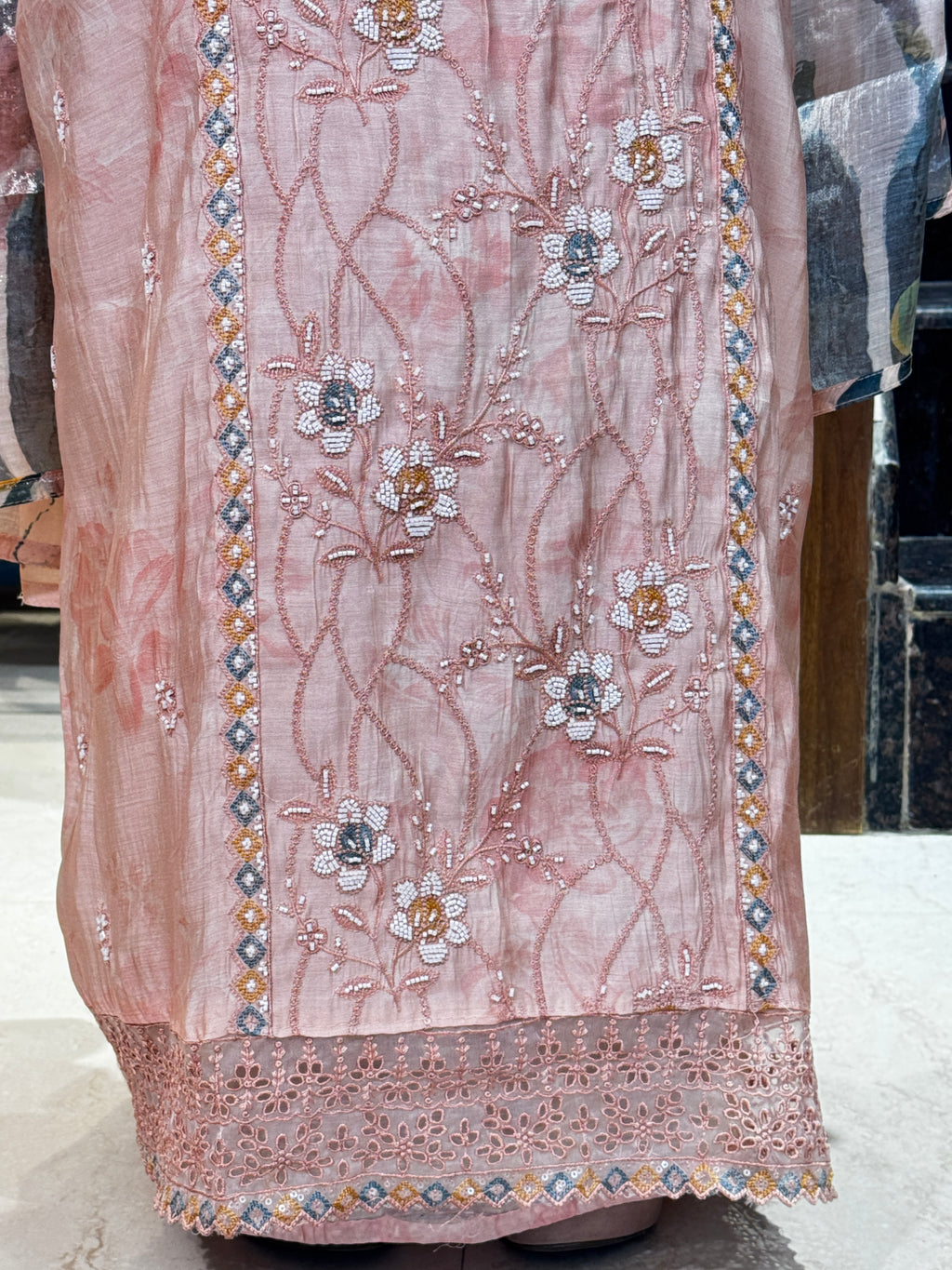 Blush Pink Floral Unstitched Suit