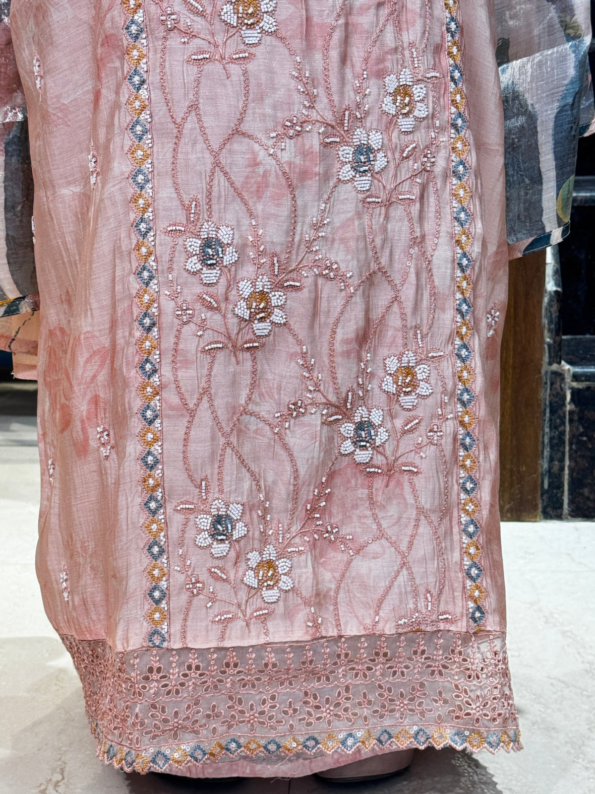 Blush Pink Floral Unstitched Suit