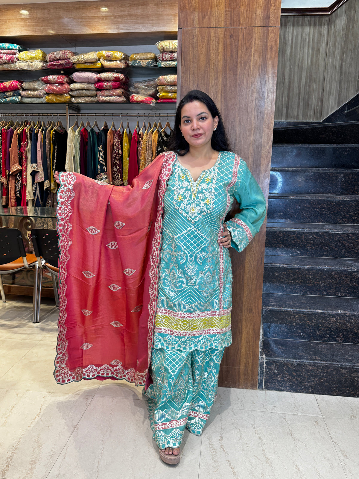 Aqua Pink Embroidered Lawn Stitched Suit