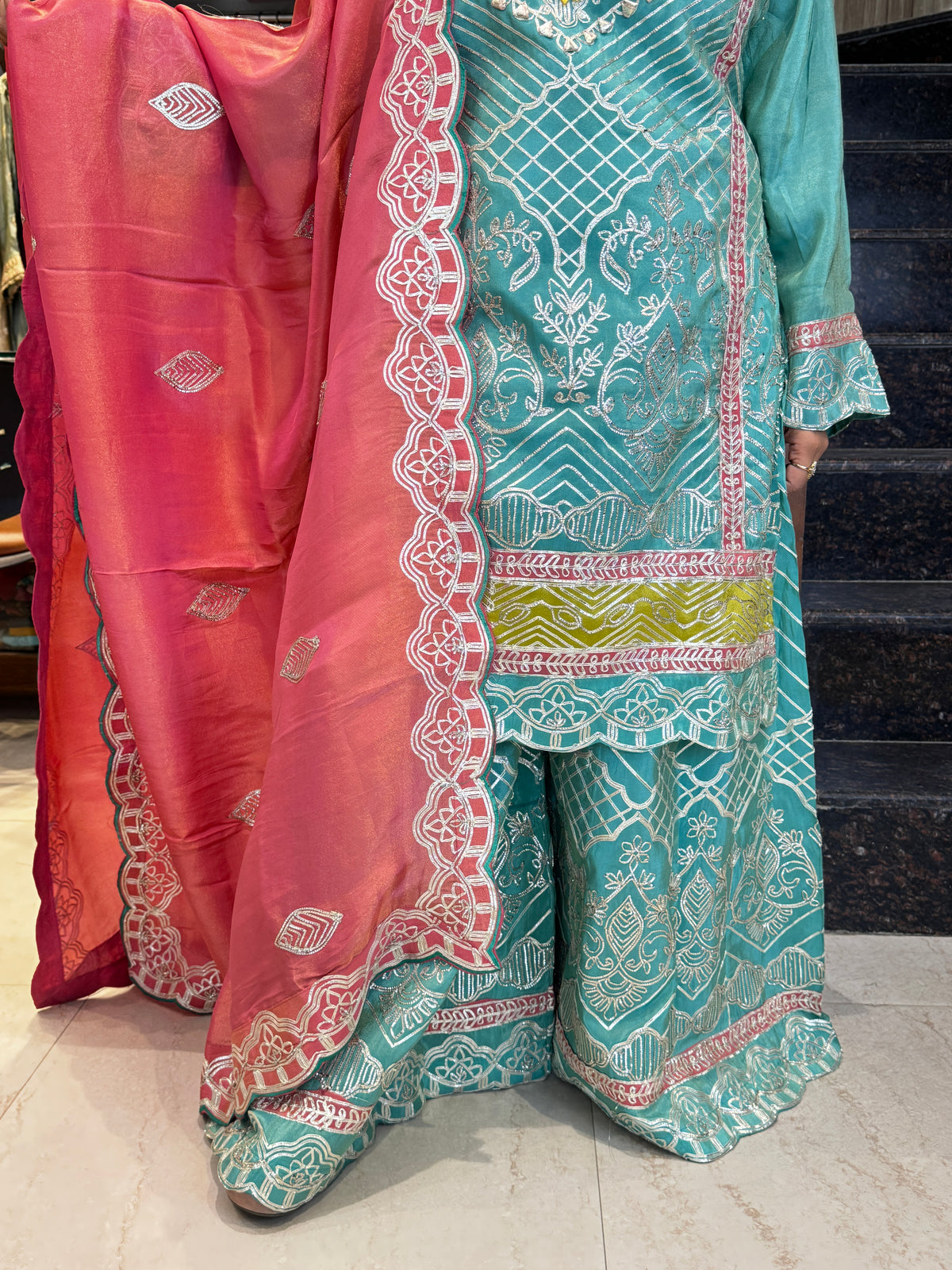 Aqua Pink Embroidered Lawn Stitched Suit