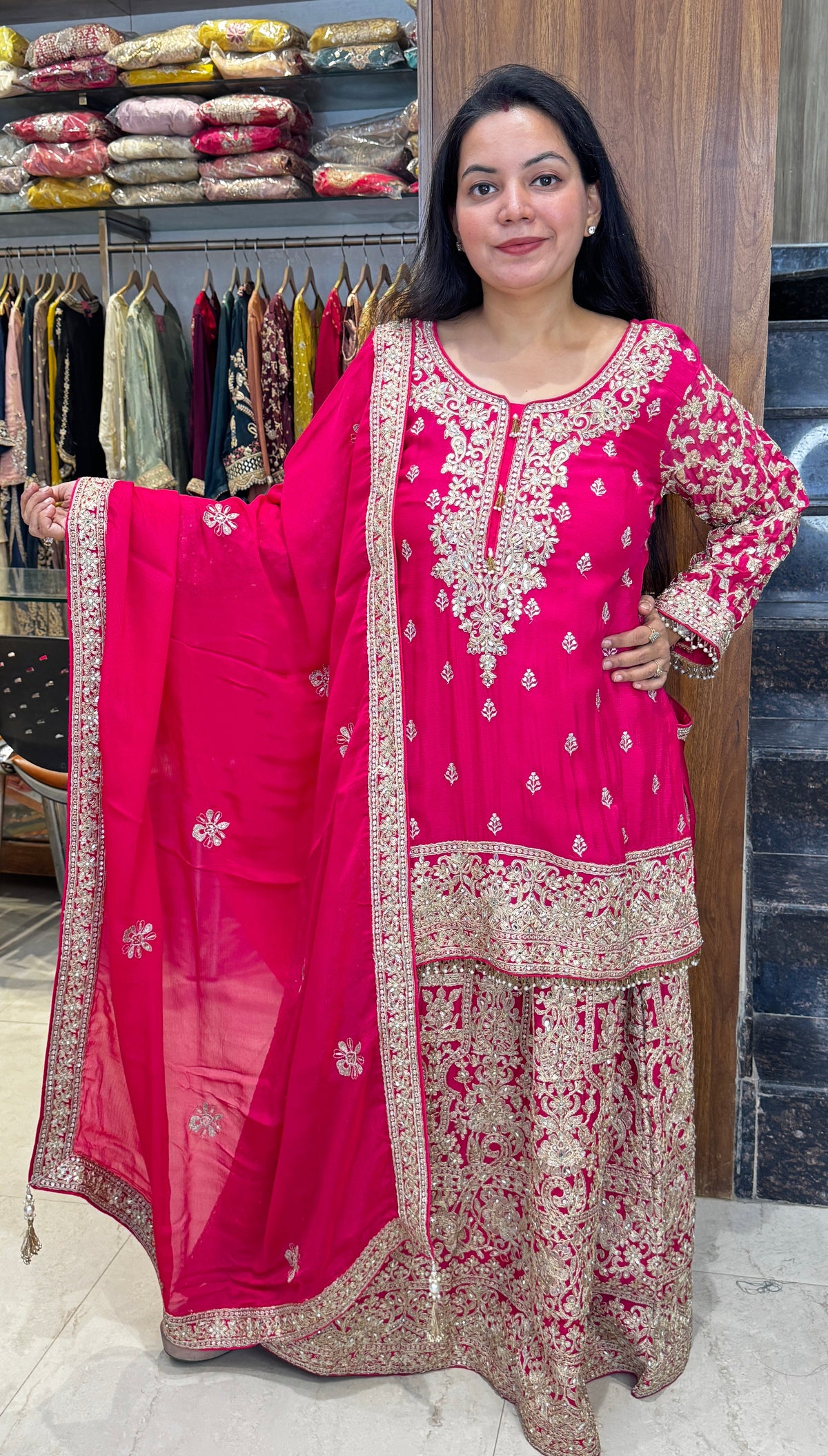 Rani Pink Embroidered Sharara Suit
