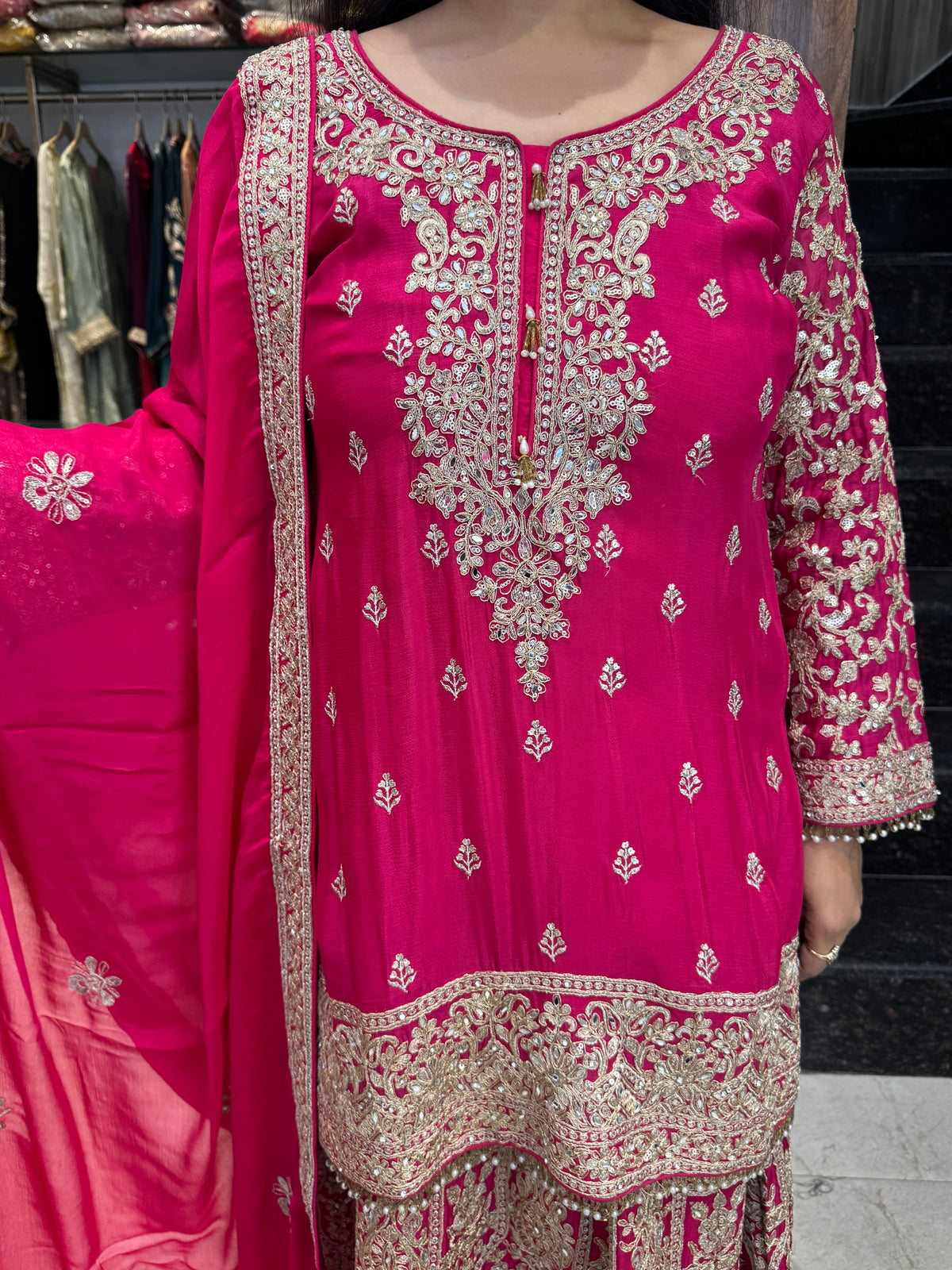 Rani Pink Embroidered Sharara Suit