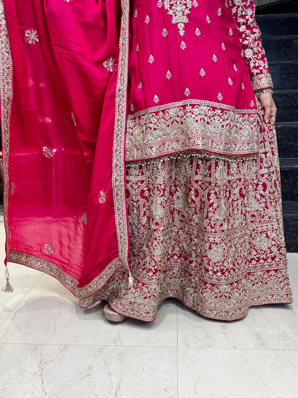 Rani Pink Embroidered Sharara Suit