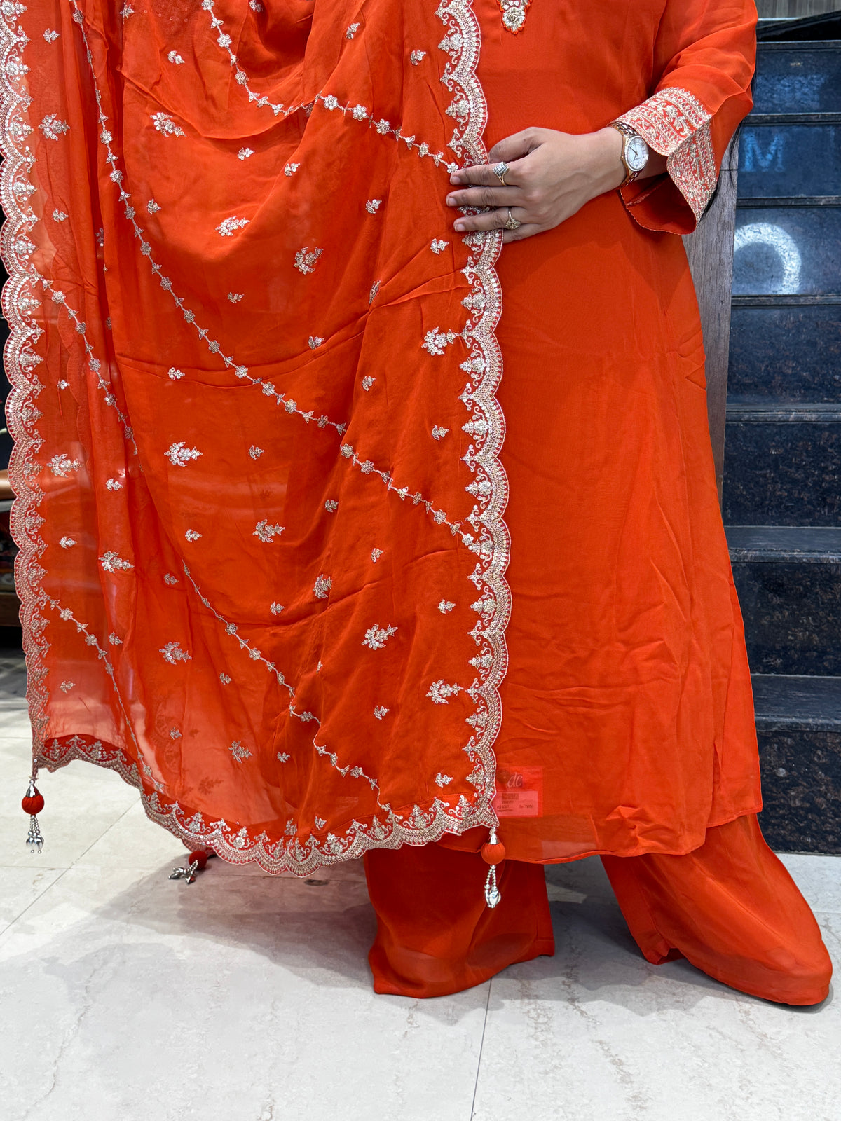Orange Embroidered Georgette Anarkali Suit – Stitched