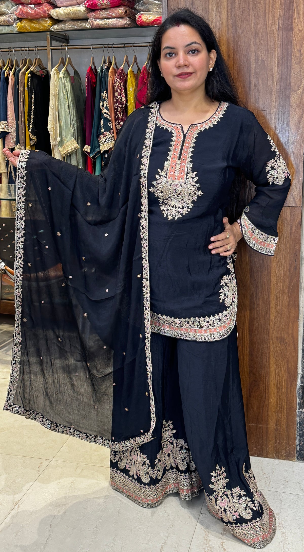 Noir Blossom Embroidered Suit Set – Stitched