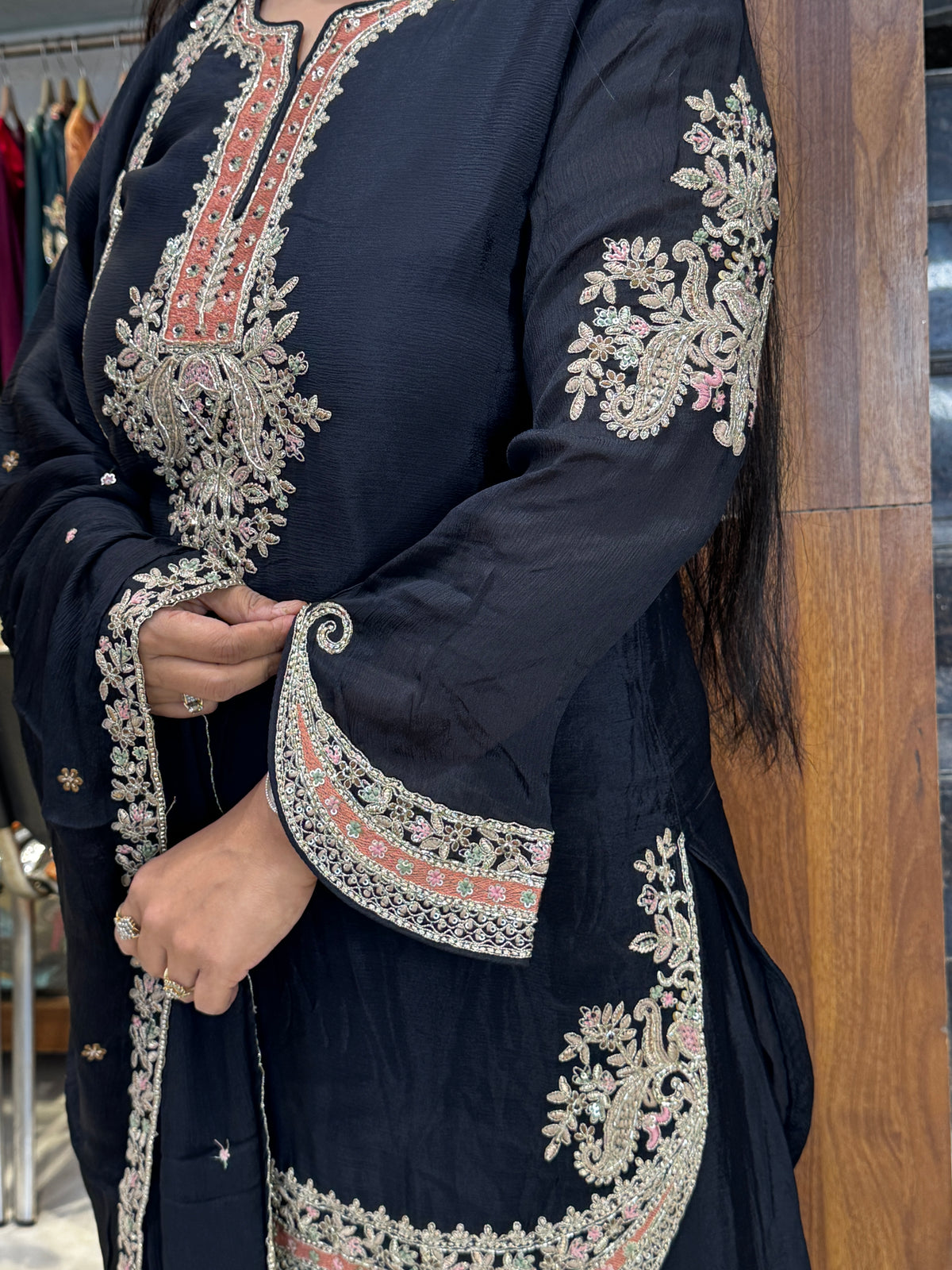 Noir Blossom Embroidered Suit Set – Stitched