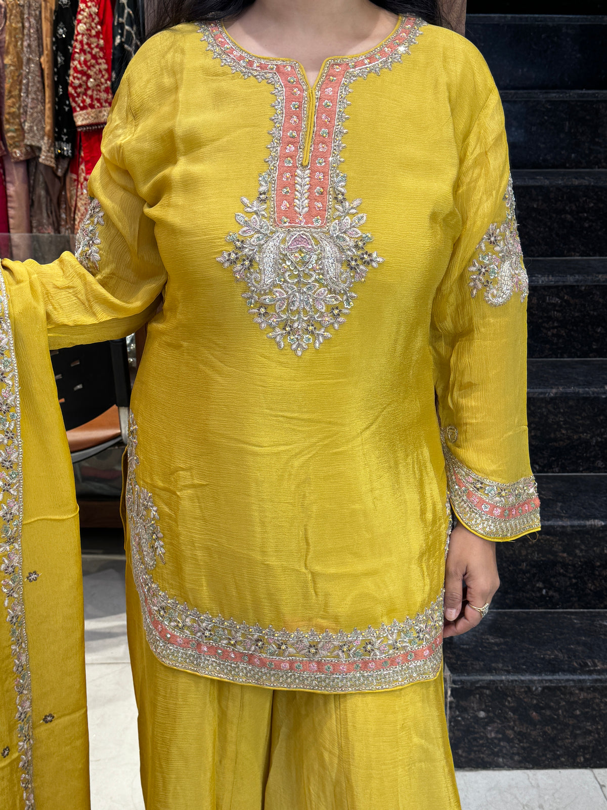 Mustard Bloom Embroidered Suit Set – Stitched