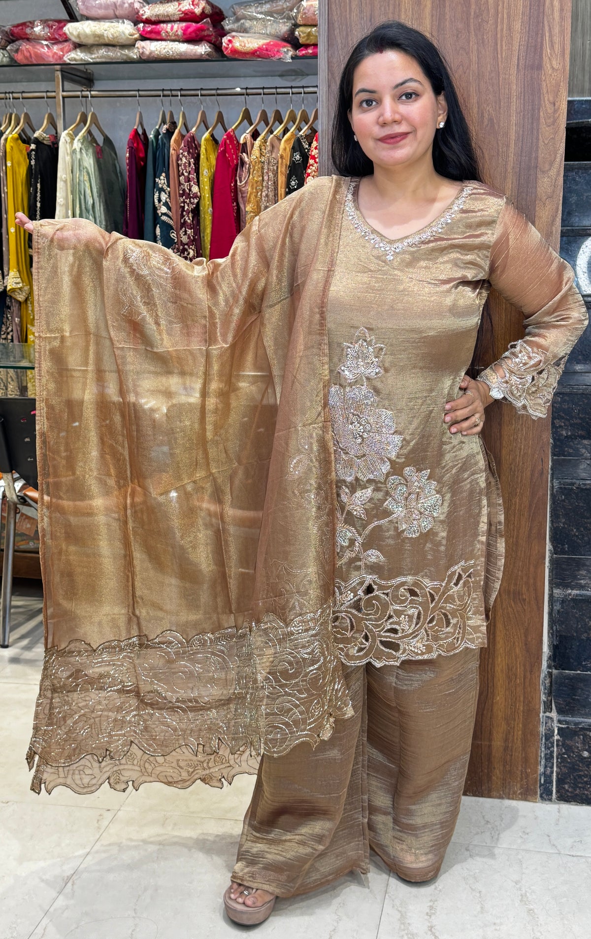 Champagne Embroidered Tissue Suit – Stitched