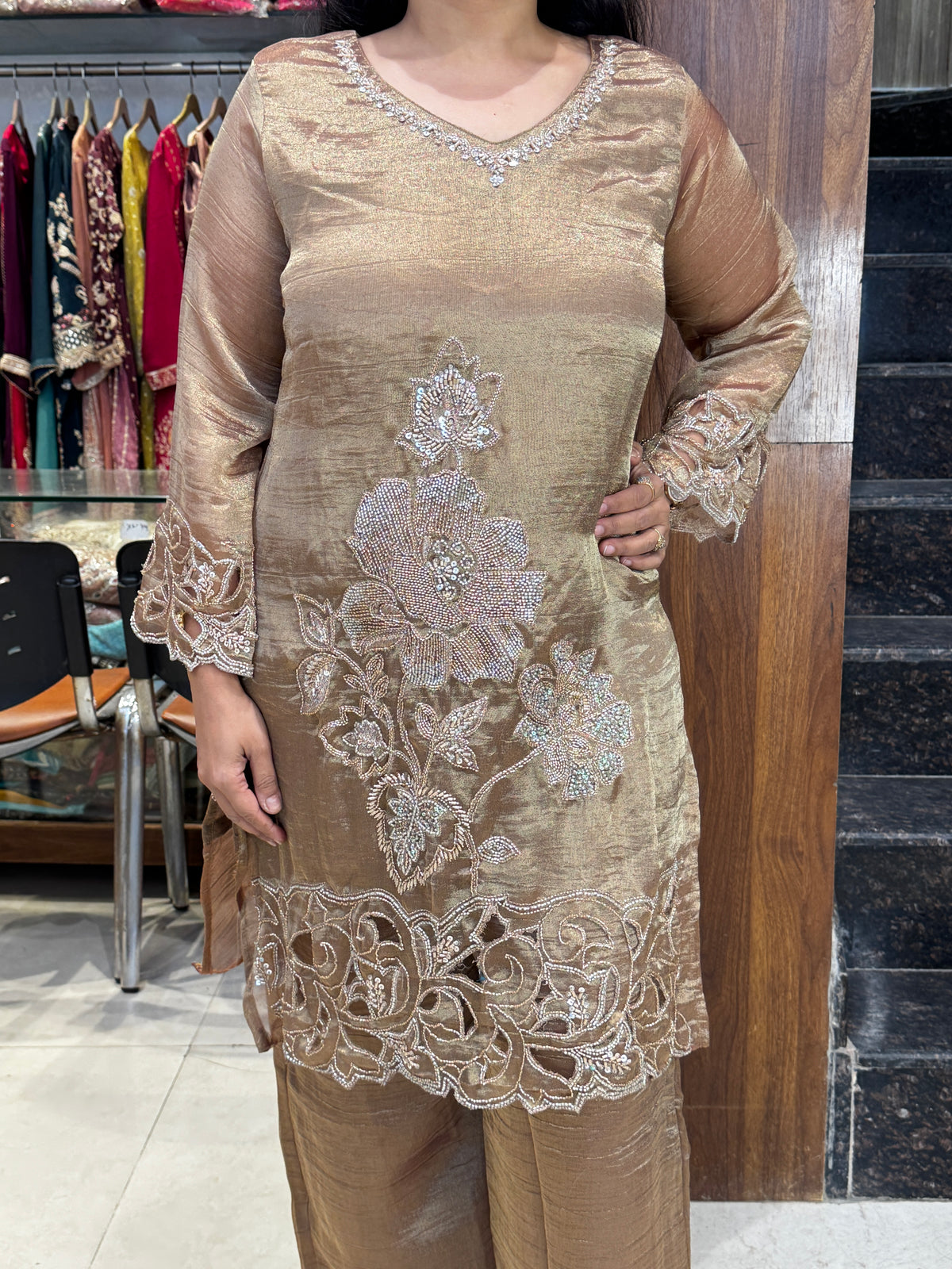 Champagne Embroidered Tissue Suit – Stitched