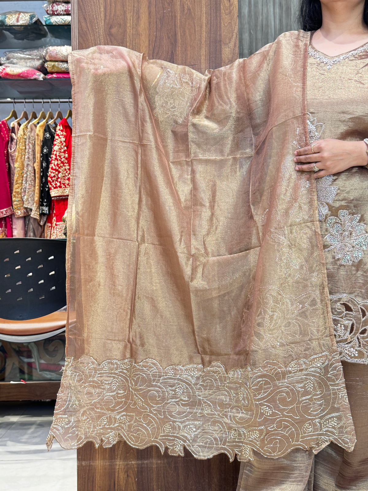Champagne Embroidered Tissue Suit – Stitched