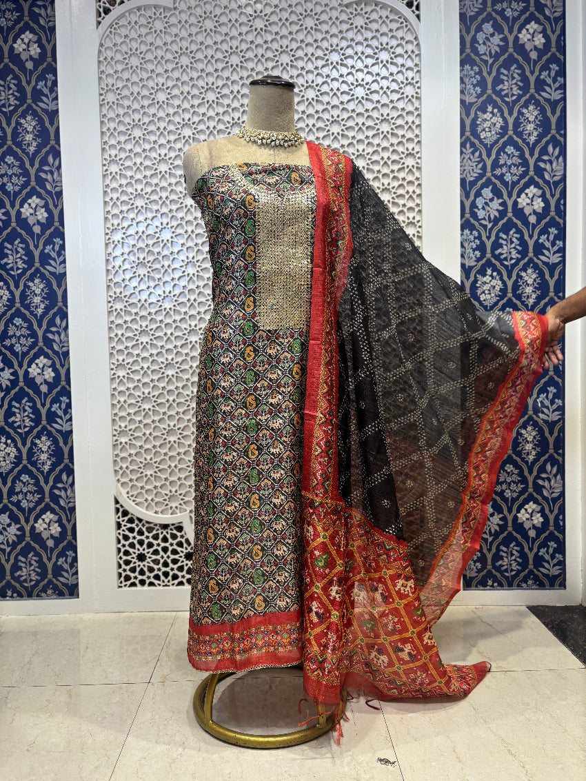 Black Patola Maheshwari silk suit
