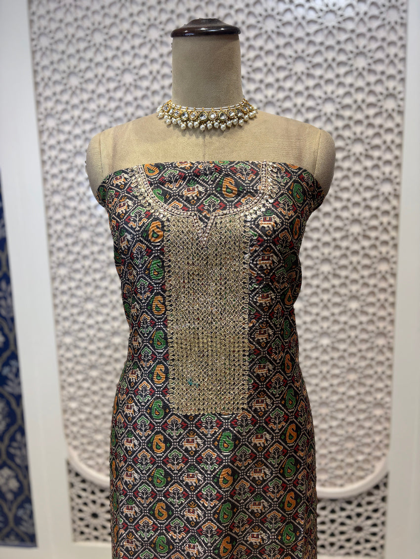 Black Patola Maheshwari silk suit