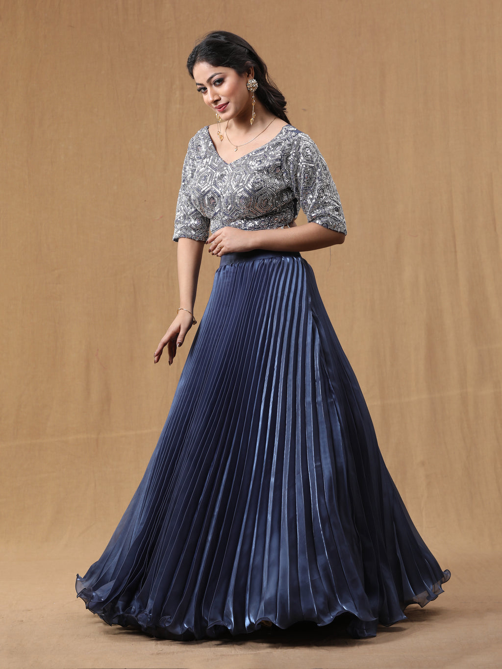 Ink Blue Organja Handwork Lehenga Choli