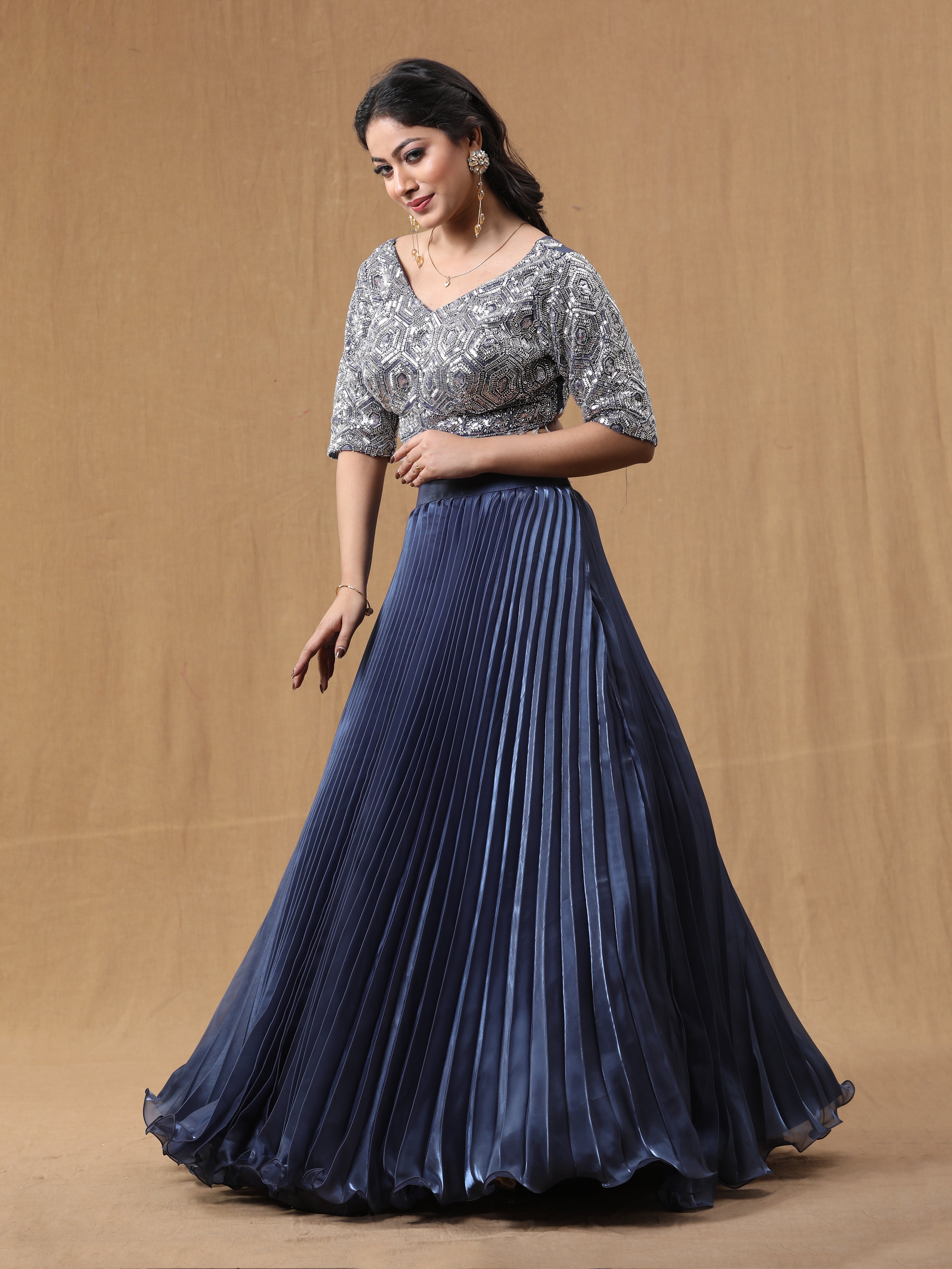 Ink Blue Organja Handwork Lehenga Choli