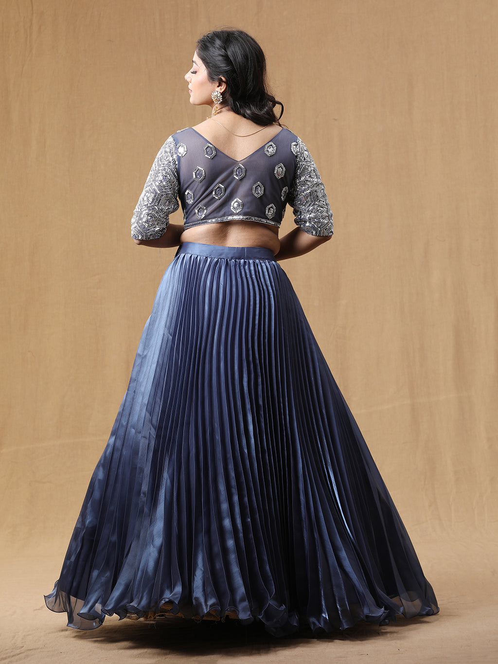 Ink Blue Organja Handwork Lehenga Choli