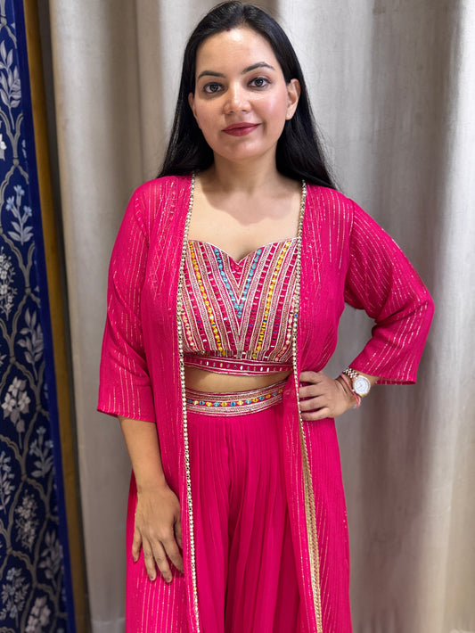 Magenta Indo Western dress with embroidered bustier