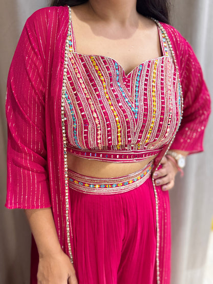 Magenta Indo Western dress with embroidered bustier