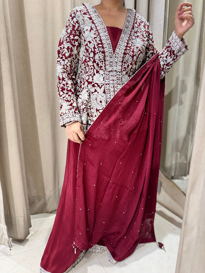 Maroon Peplum with Sharara