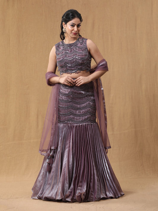Mettalic Purple Organja Handwork Lehenga Choli