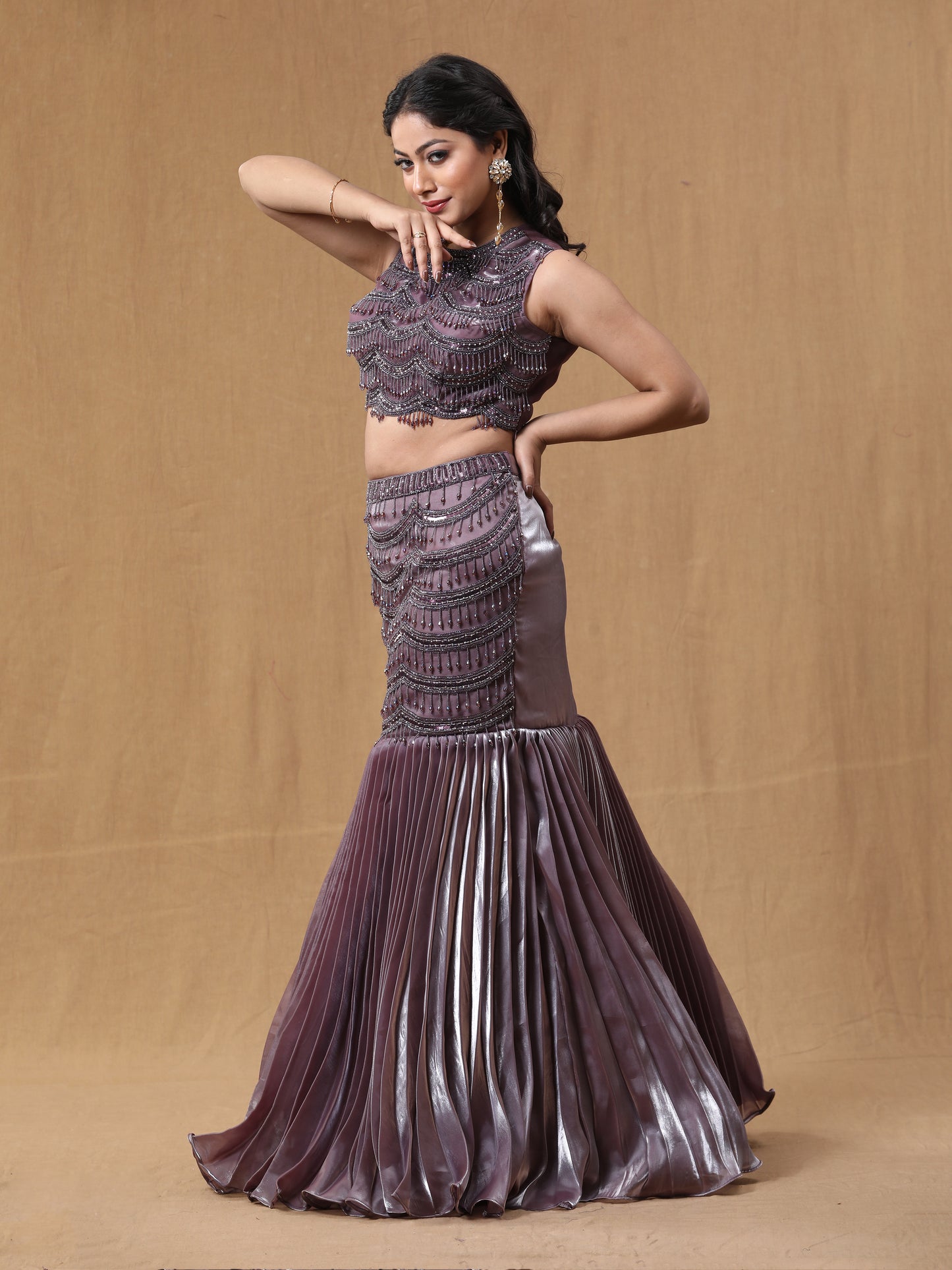 Mettalic Purple Organja Handwork Lehenga Choli