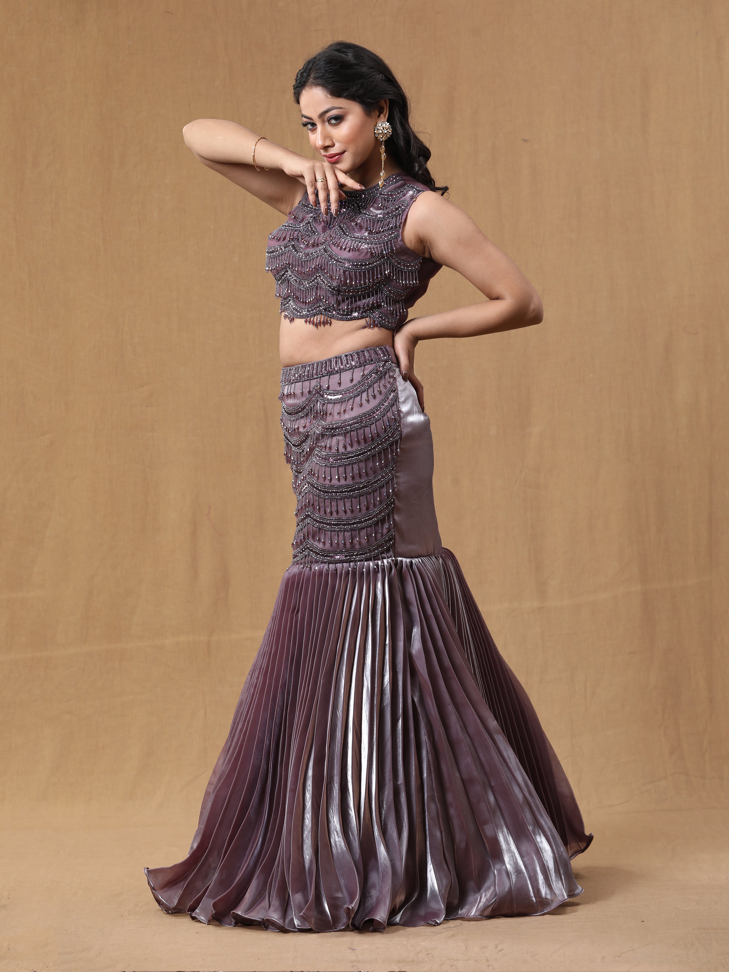 Mettalic Purple Organja Handwork Lehenga Choli