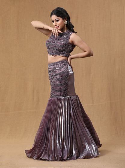 Mettalic Purple Organja Handwork Lehenga Choli