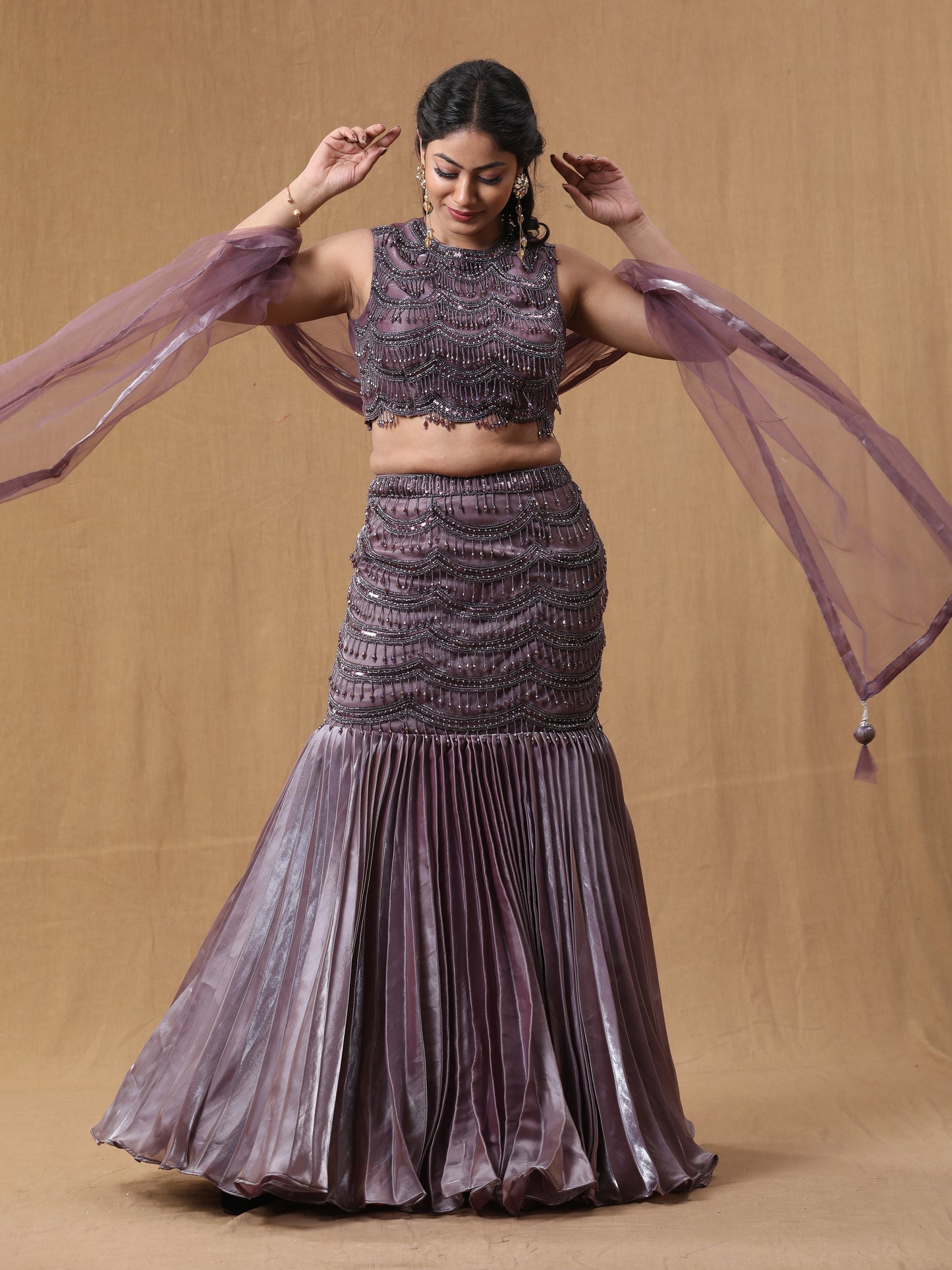 Mettalic Purple Organja Handwork Lehenga Choli