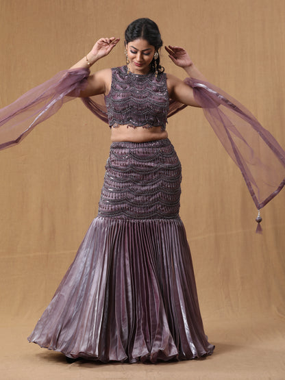 Mettalic Purple Organja Handwork Lehenga Choli