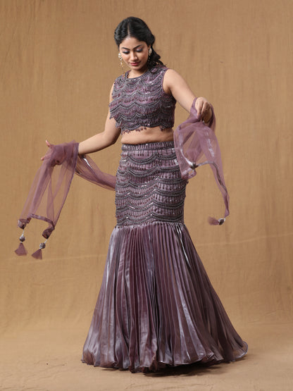 Mettalic Purple Organja Handwork Lehenga Choli