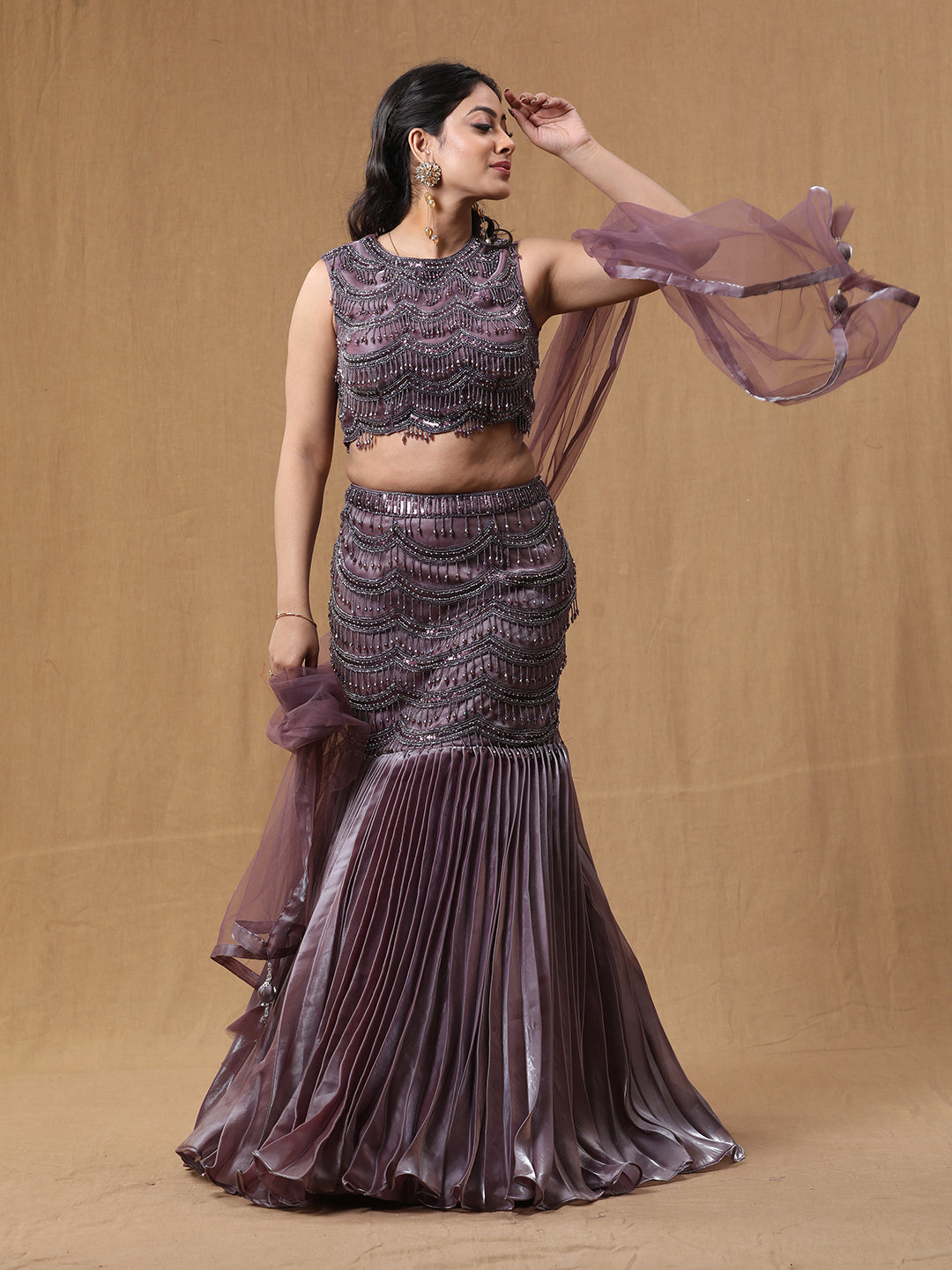 Mettalic Purple Organja Handwork Lehenga Choli
