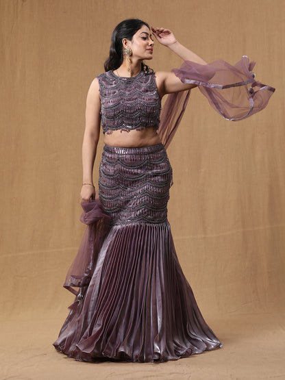 Mettalic Purple Organja Handwork Lehenga Choli