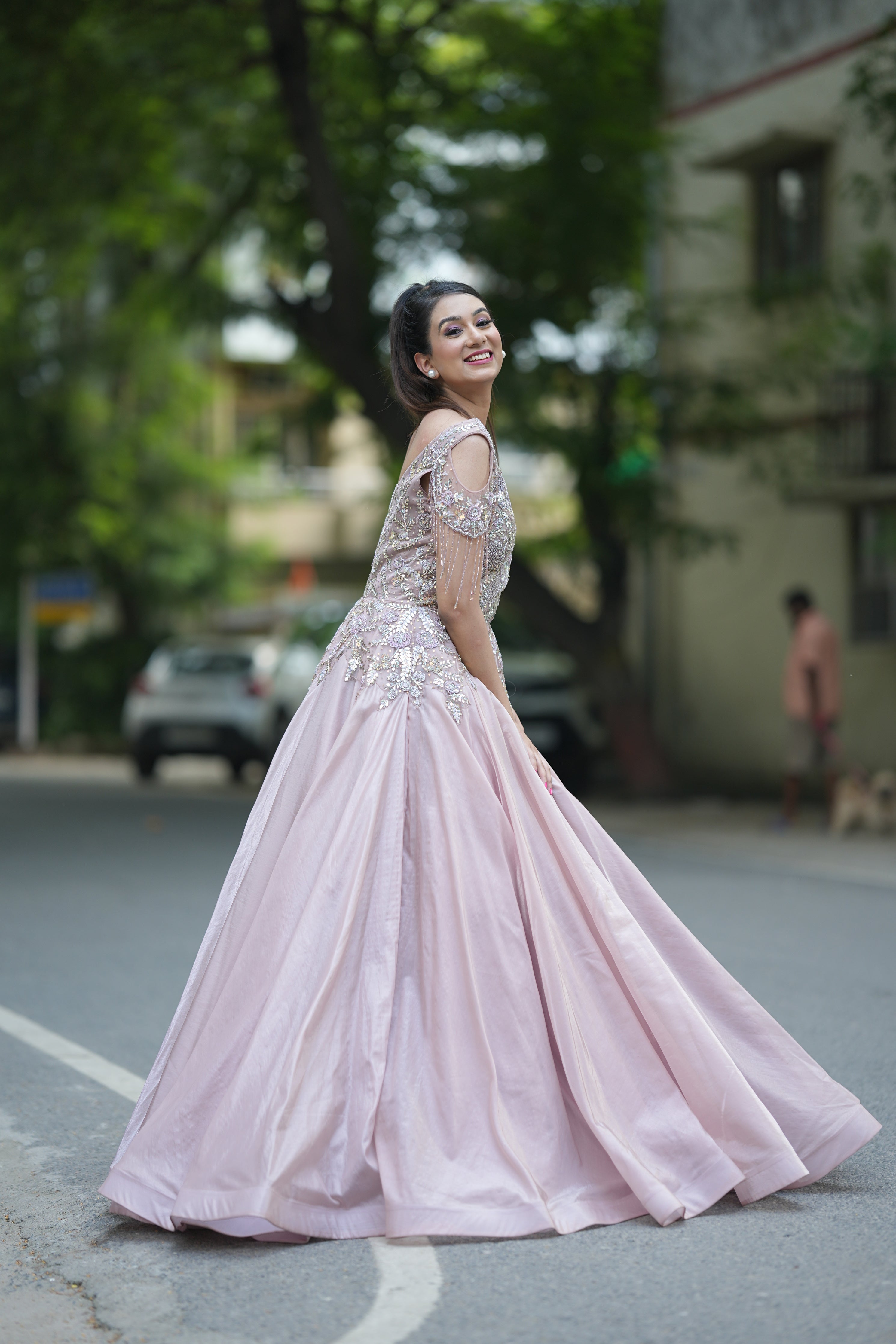 Onion Pink Organza Sequence & Jurkan Work Gown