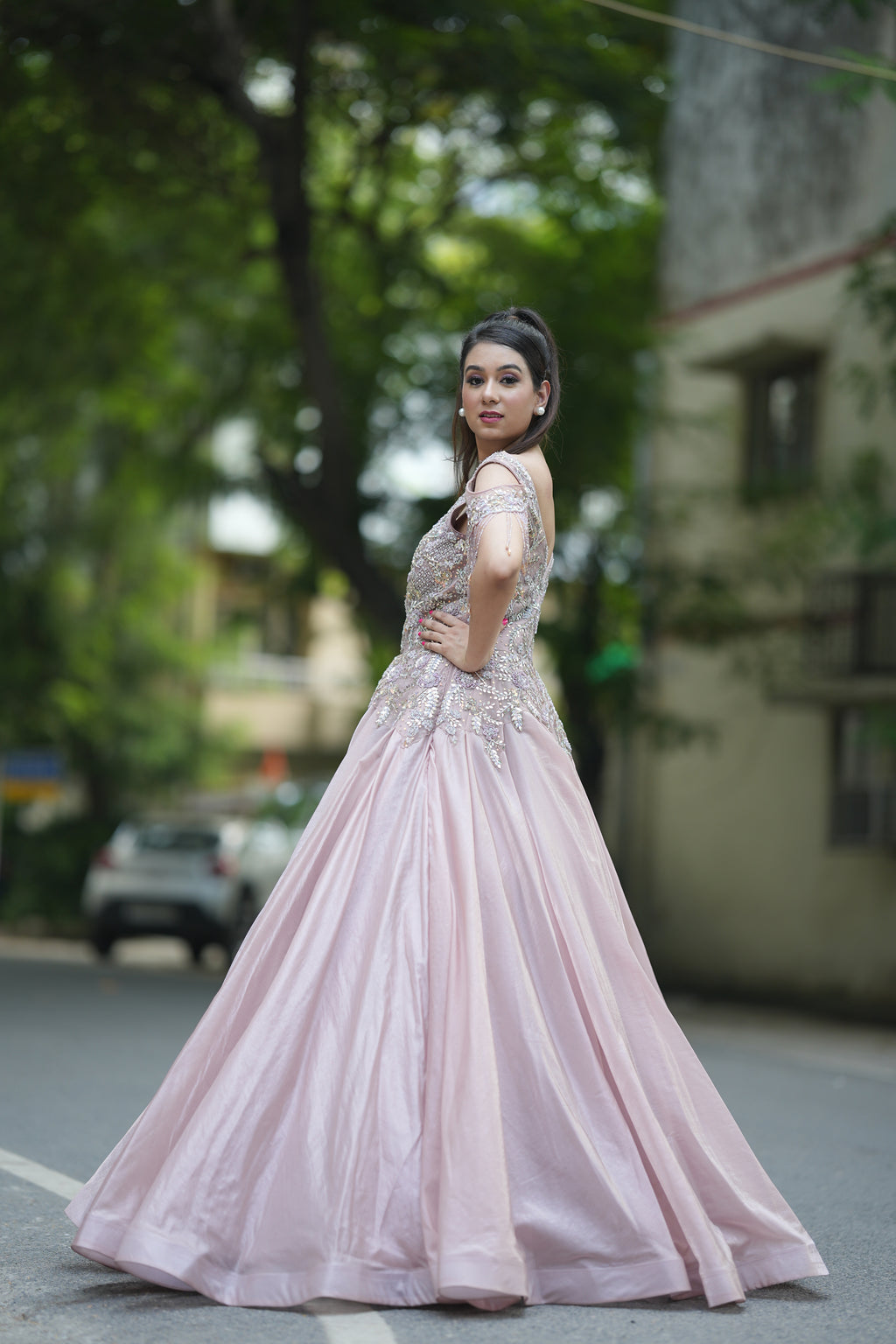 Onion Pink Organza Sequence & Jurkan Work Gown