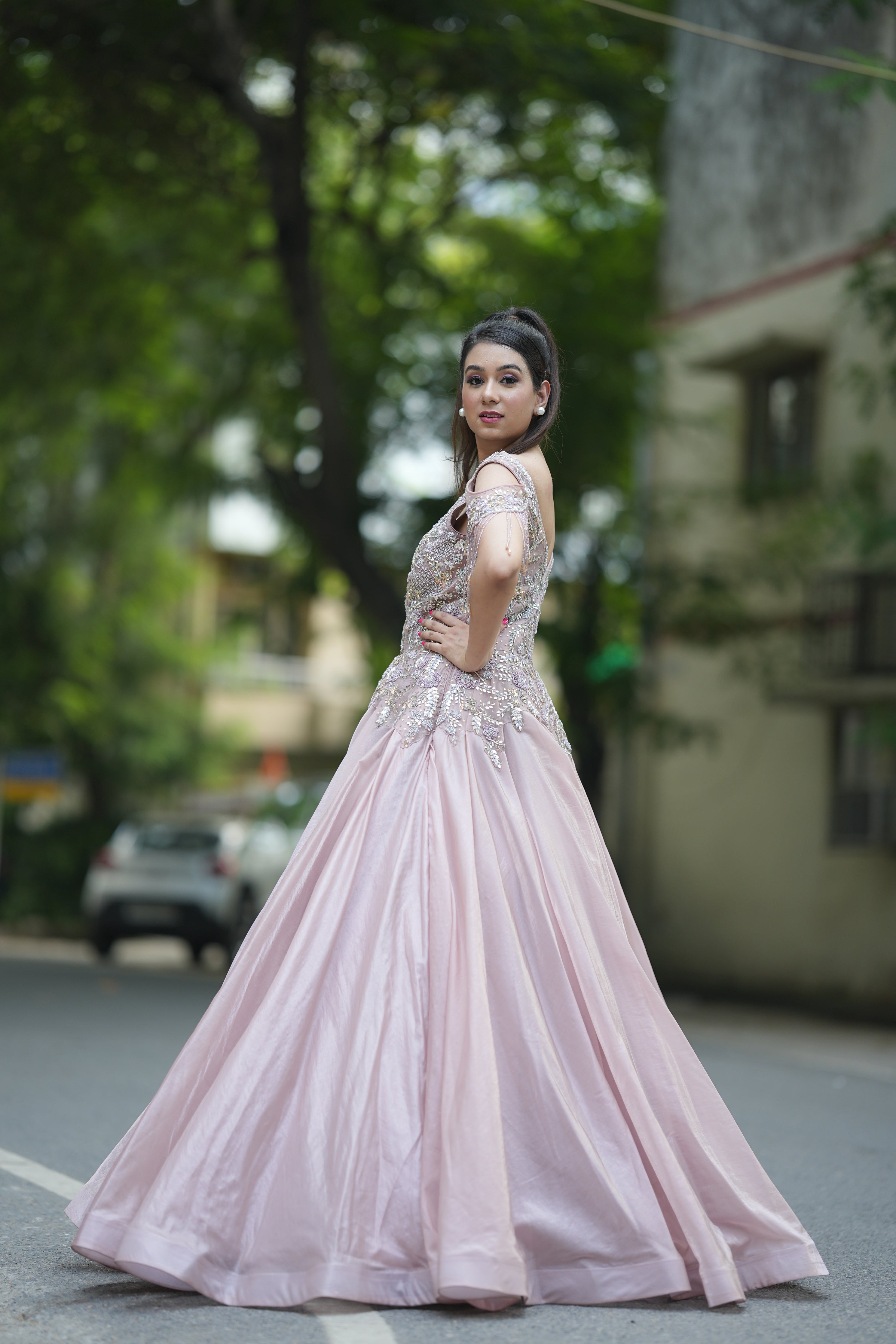 Onion Pink Organza Sequence & Jurkan Work Gown
