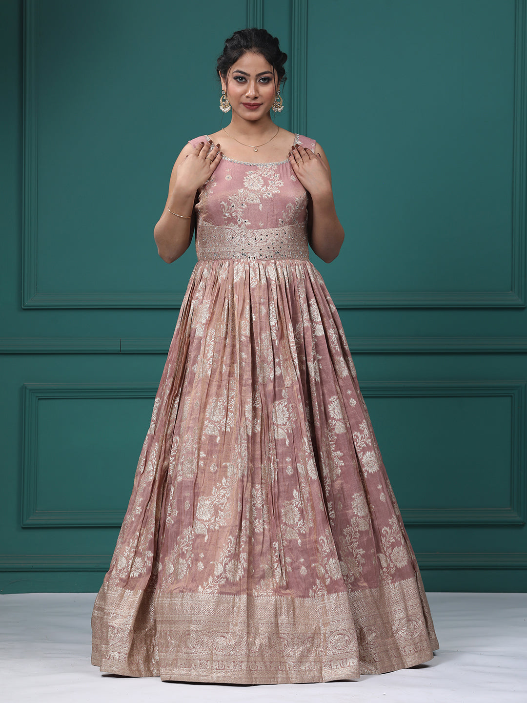 Onion Pink Silk Mirror Anarkali Dress