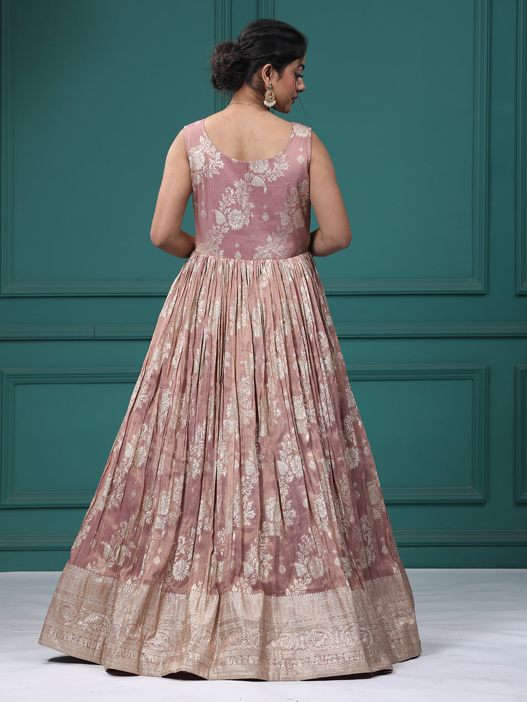 Onion Pink Silk Mirror Anarkali Dress