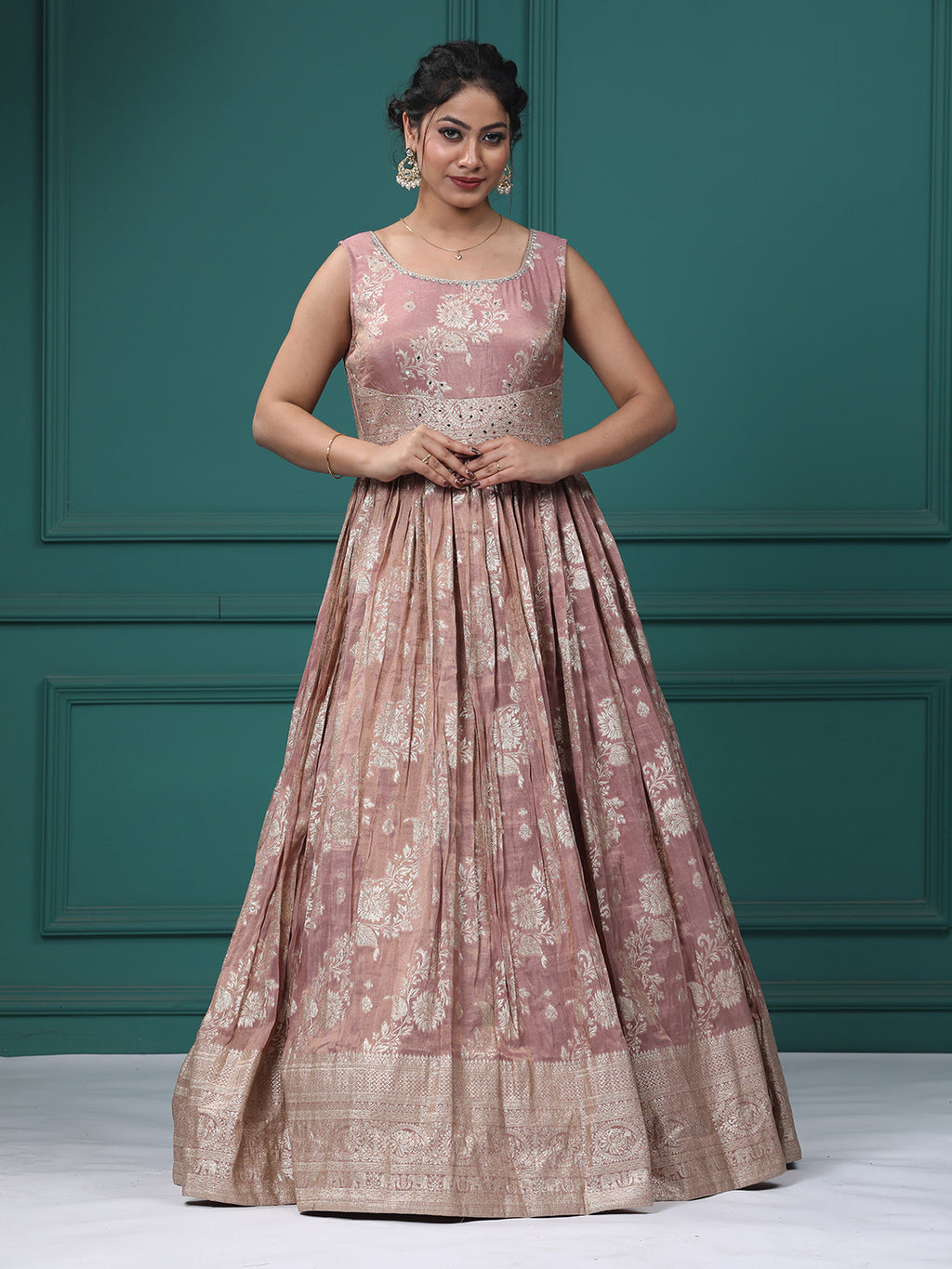 Onion Pink Silk Mirror Anarkali Dress