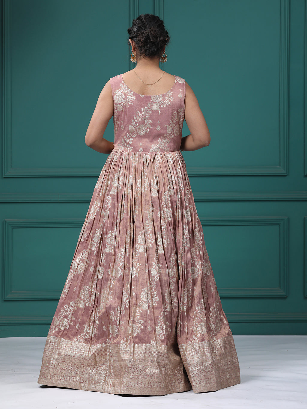 Onion Pink Silk Mirror Anarkali Dress