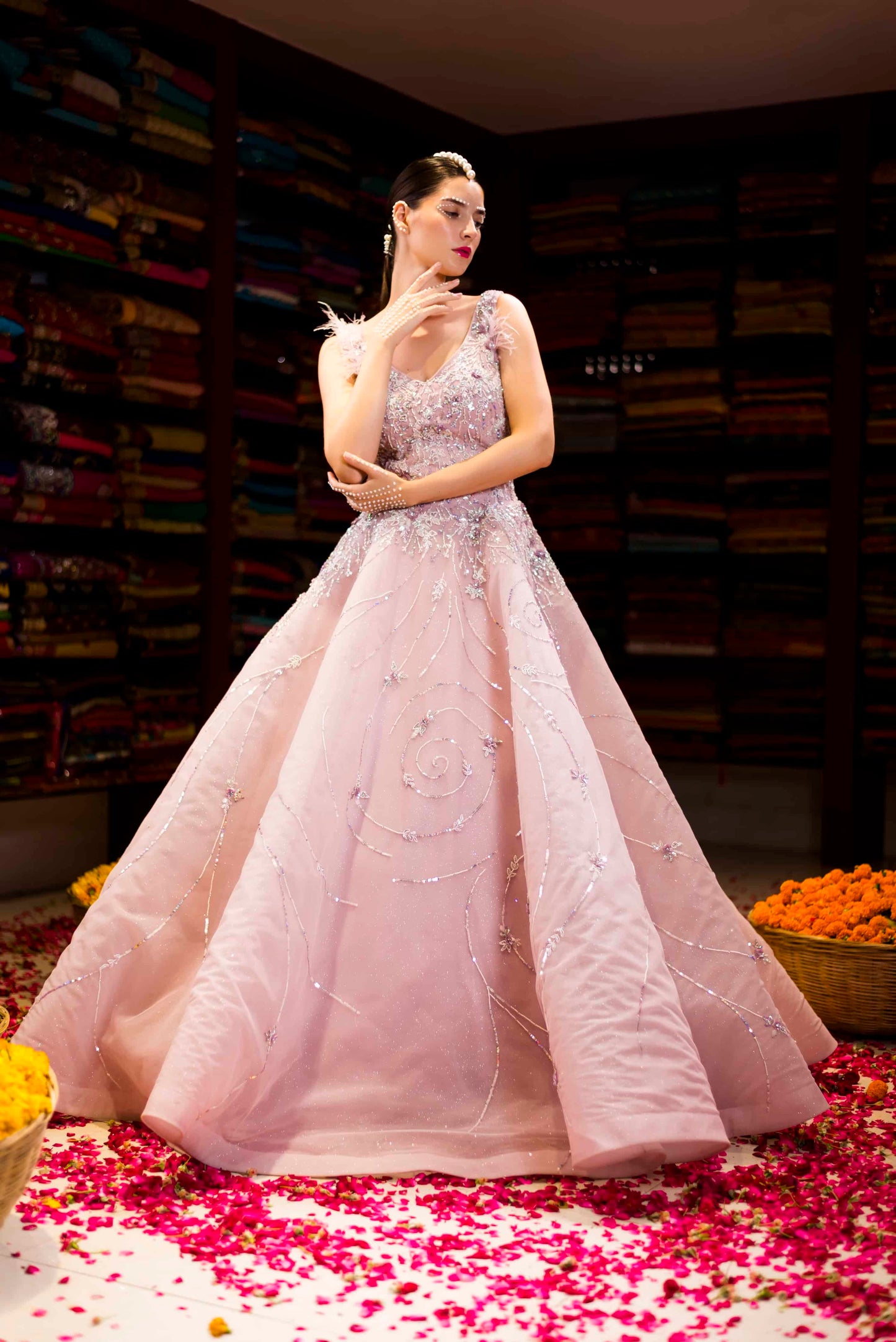 Pink Moti Handwork Ball Gown